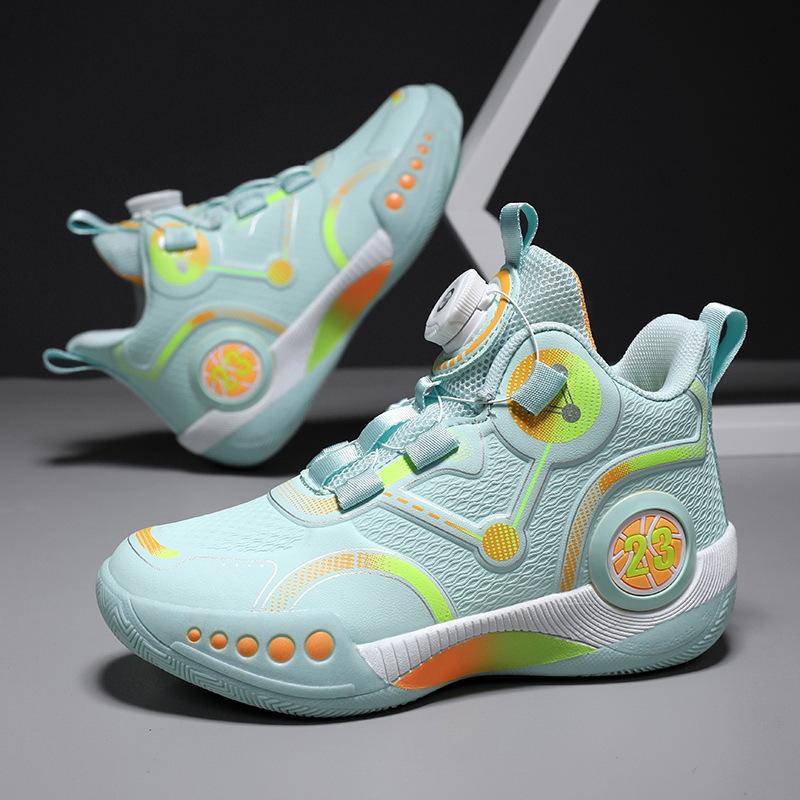 Children's basketball shoes Spring and autumn boys' actual combat training shoes Medium and older children's non-slip rotating button running shoes