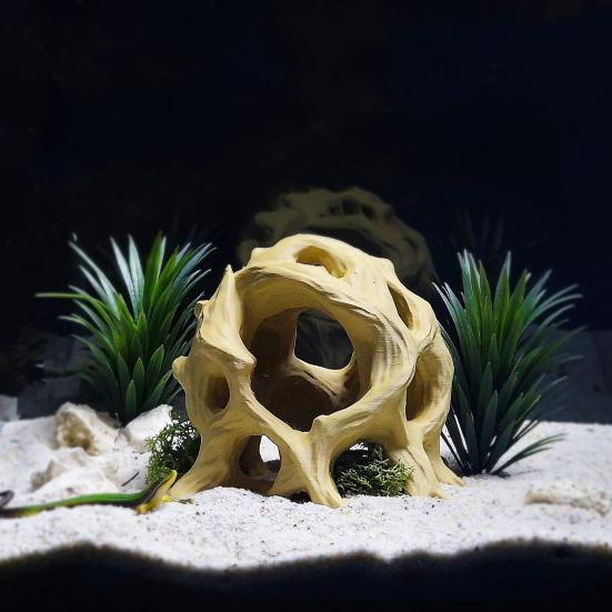 3D Printed Aquarium Decor Hideout Tree Ball, Natural Look Root Reptile Hideout, Freshwater Tank Fish Cave, Decorative Habitat Shelter for Betta Shrimp