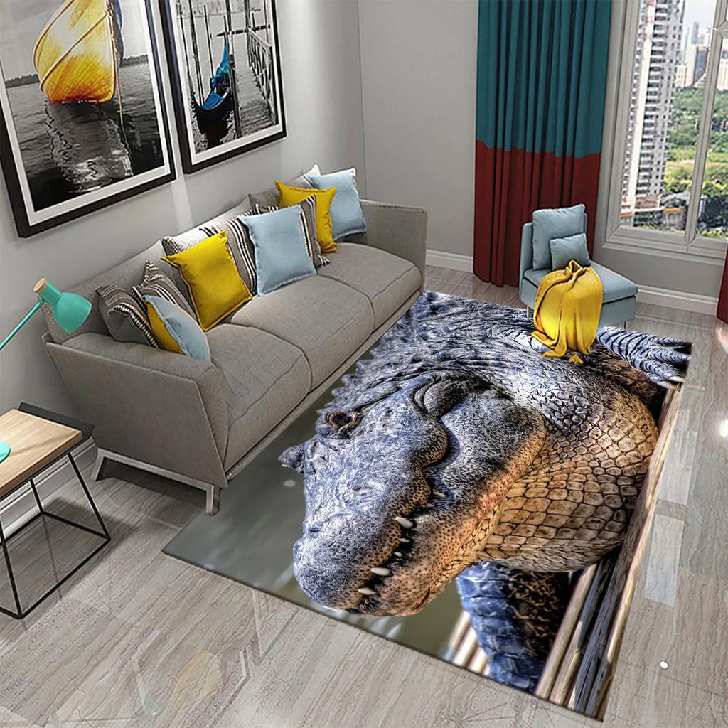 3D Crocodile Carpet Ferocious Wild Animal Rug for Living Room Bedroom Decor Carpet Kids Room Play Floor Mat Child Game Area Rug