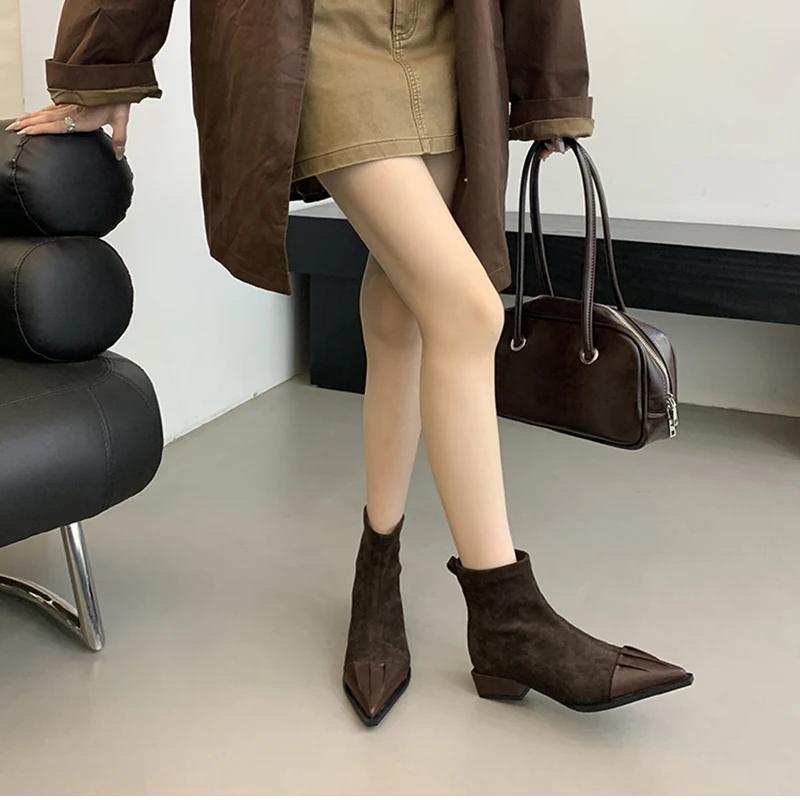 2025 Spring Autumn Women Ankle Boots Fashion Pointed Toe Short Booties Designer Low Heels Shoes Botas Mujer