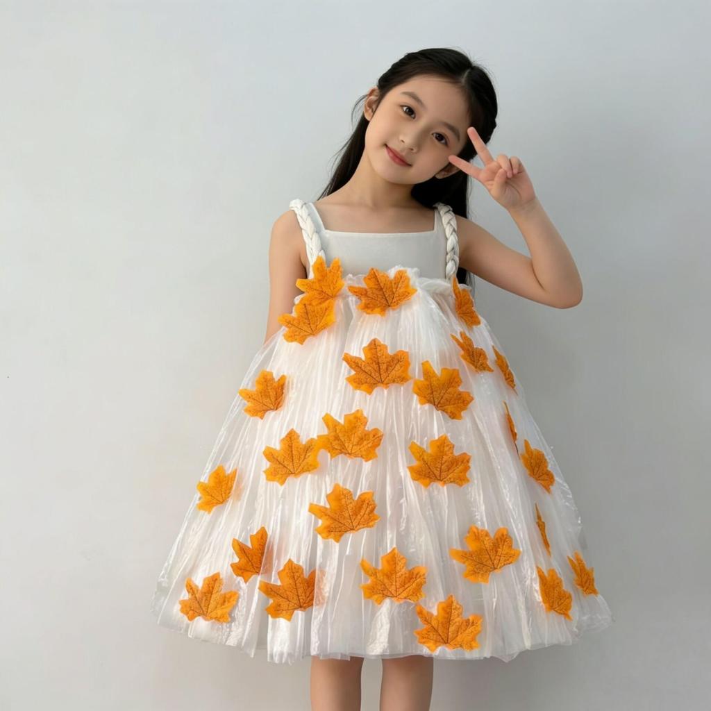 Girls' Kindergarten Eco-Friendly Ginkgo Leaf Fashion Outfits