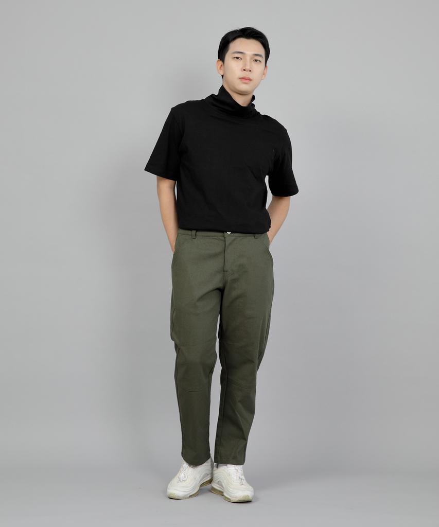 Seinteukeulu Wide Cut Crop Half-Band Pants Wch-327 Khaki