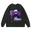 Vintage Washed Dark Anime Print Streetwear Hoodie Men - Retro Urban Sweatshirt With Cotton Lining