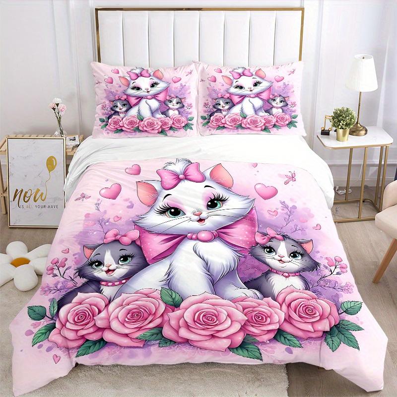 3pcs Marie Cat Print Cover Set Ultra Soft, Breathable, and Comfortable Bedding with Stylish Design for Bedroom and Guest Room Decor 1 Cover and 2