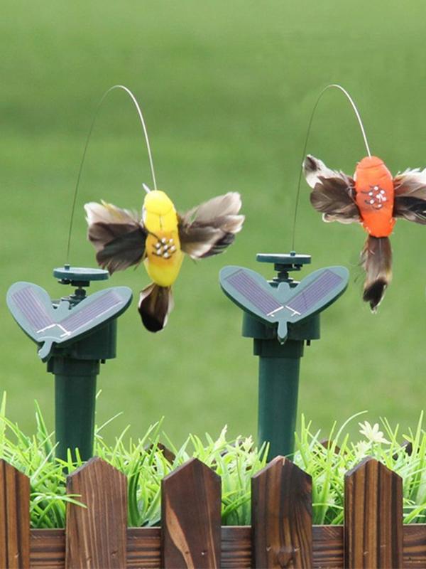 Funny Solar Rotating Bird Toy Flying Hummingbird Power Vibration Birds Stake Flying Fluttering Toy For Garden Decoration