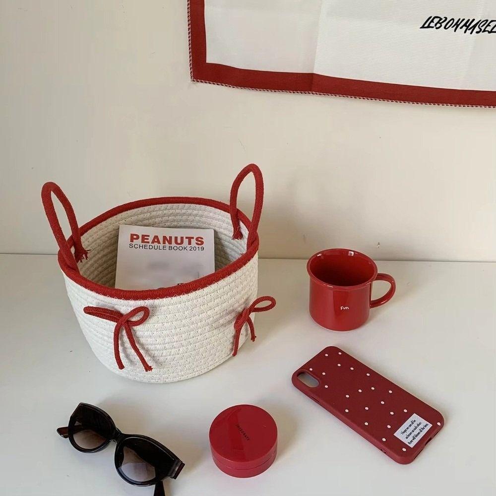 Košík na uložení háčkovaný s víkem, pletený bavlněný, pevný, prachotěsný box, mašlička, domácí organizér