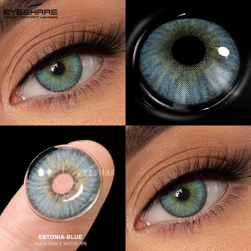EYESHARE 1pair Blue Contact Lenses for Eyes Natural Colored Contact Blue Eyes Lenses Fashion Contacts Lenses Yearly Green Pupil