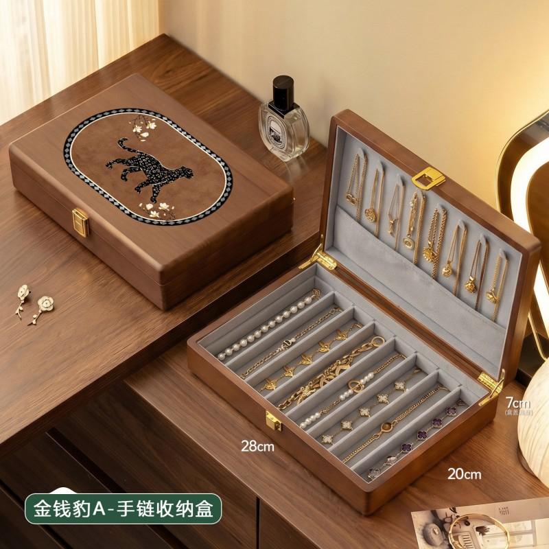 Solid Wood Jewelry Box Vintage Style Organizer Earrings Rings Necklaces Bracelets