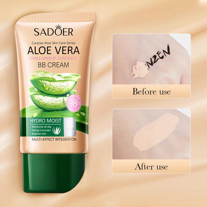 Aloe Vera BB Cream – Feuchtigkeitsspendende und kaschierende Foundation, wasserfest, leichte Deckkraft, für alle Hauttypen, feuchtigkeitsspendende Formel mit Aloe-Extrakt