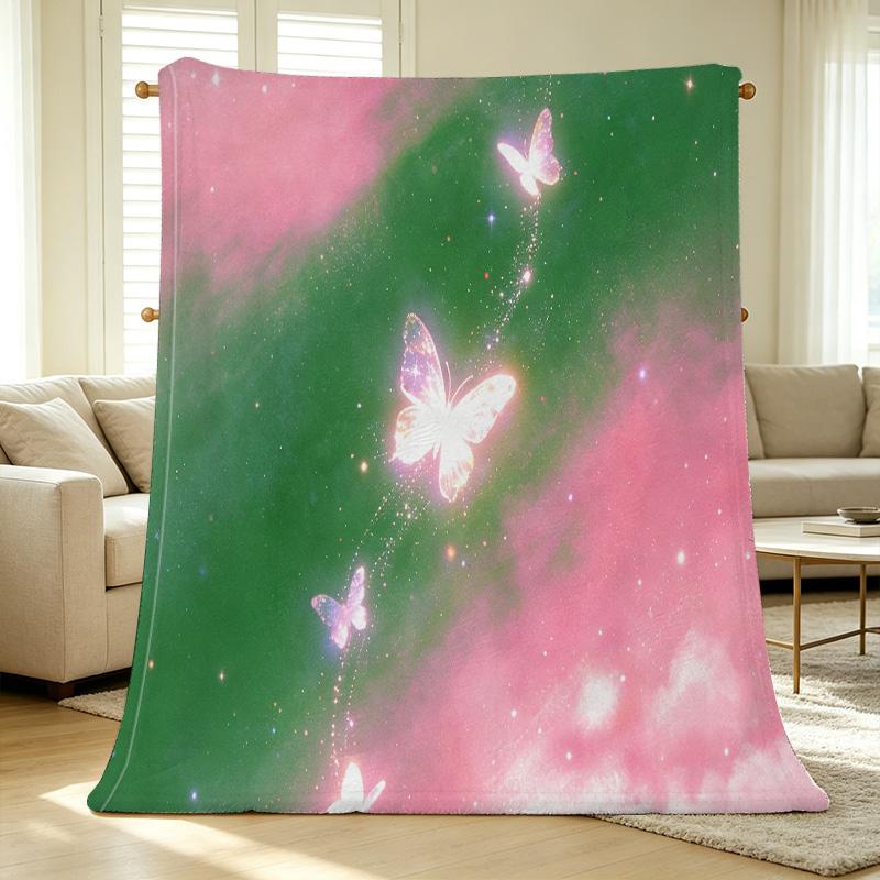 Cozy Flannel Fleece Blanket High-Density Soft Touch, Dreamy Butterfly Design, Warm Plush Fabric for Home, Christmas & Halloween Relaxation