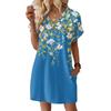 Kurzarm Damenkleid Lässige Kleider Mit Taschen V-Ausschnitt Urlaubs Boho Strand Sommerkleid