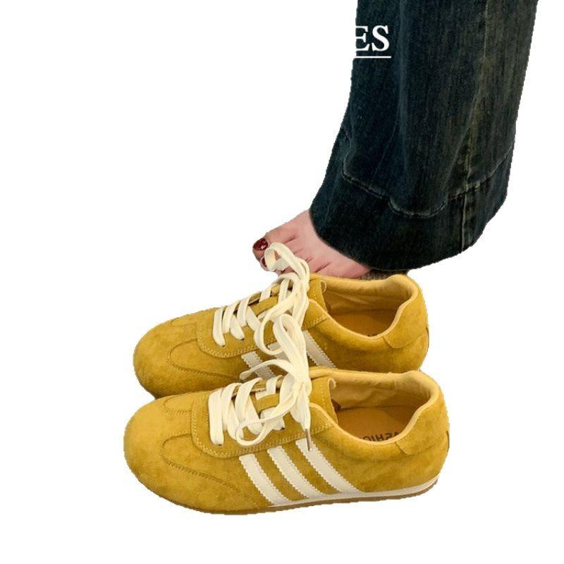 Retro Anti-velvet German Training Shoes with Laces, Lightweight Flat-bottomed Casual Shoes, Single Shoes, Small White Shoes, Women's Breathability an
