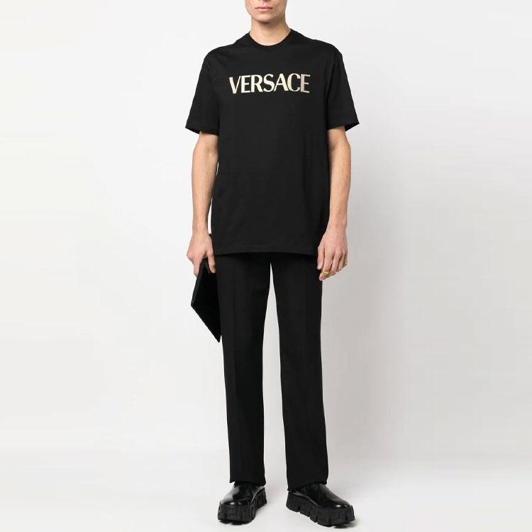 Versace Ss23 Letter Logo Printed Crew Neck Short Sleeve T-Shirt Men Tops Black 1008466-1A06056-1B000