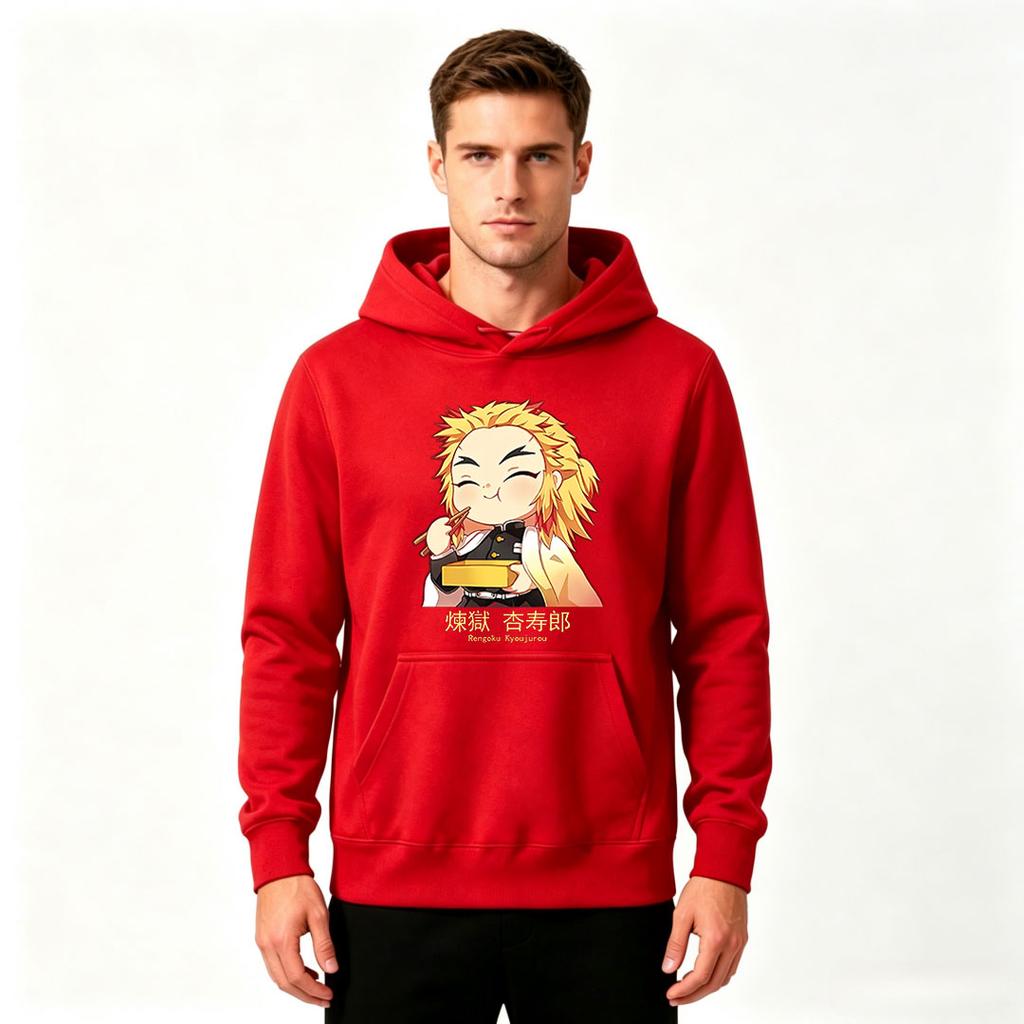 Anime Rengoku Kyoujurou Print Herren Pullover Hoodie Lässiges Langarm Lockeres Kapuzensweatshirt