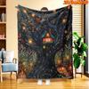1pc 2D Flat Printing Spring And Summer New Arrival Mystical Forest House Theme Digital Print Blanket, All-Season Use, Casual Throw, 100% Polyester Fib