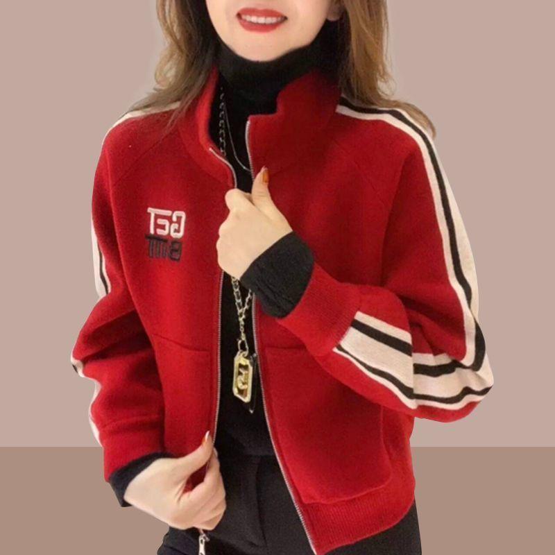 Giacca corta alla moda con collo alto per donna, abbigliamento casual primaverile/autunnale