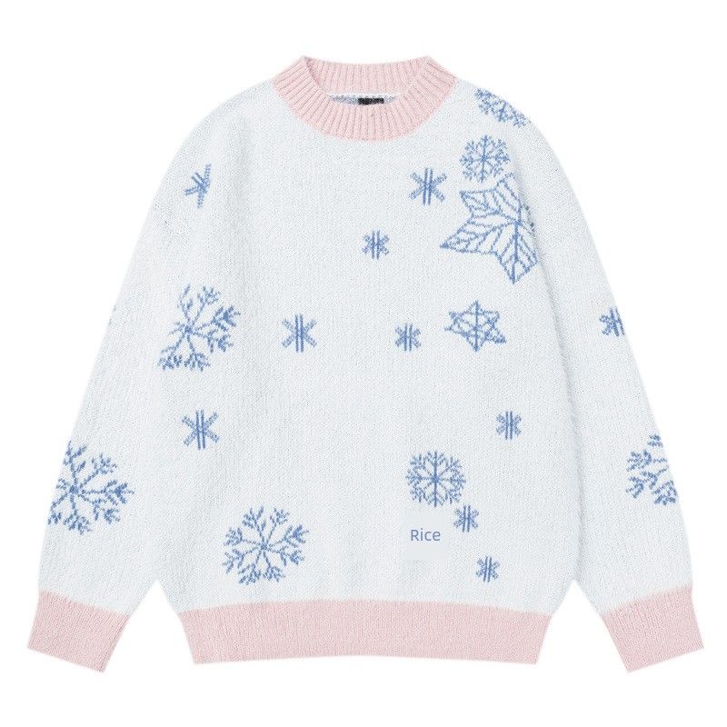 51 Hip-Hop European and American Street Style Hiphop Snowflake Mohair Sweater for Men and Women, Winter Thickened Couple Knitwear Sweater