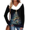 Women's Fashion Long Sleeve Christmas V-Neck Printed Party Furry Top