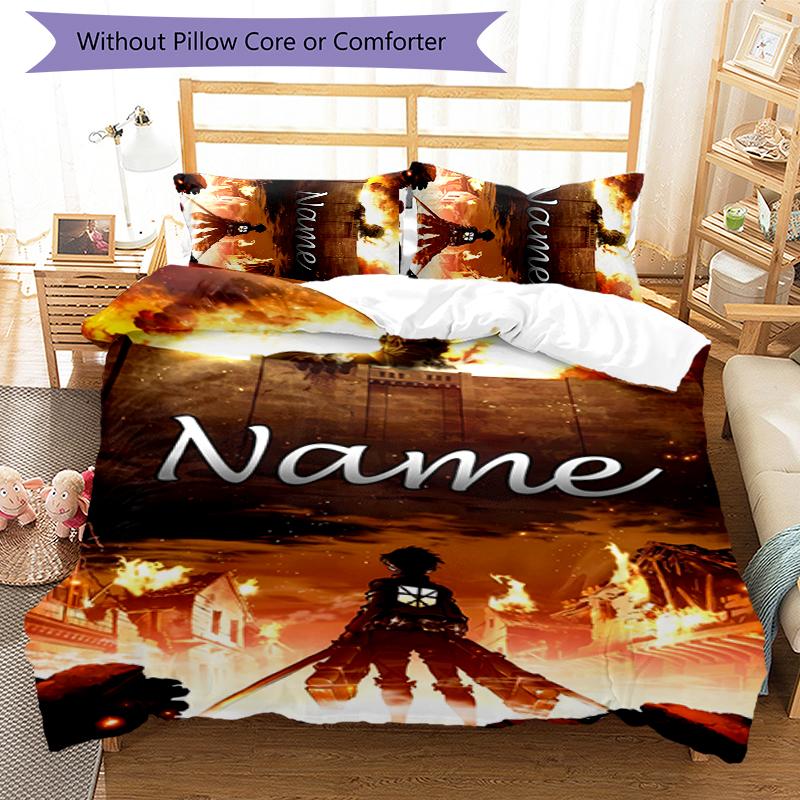 3pcs Custom Name Attack on Titan Bedding Set Duvet Cover Closure Includes 1 Duvet Cover & 2 Pillowcases for All Seasons Bedroom Decor