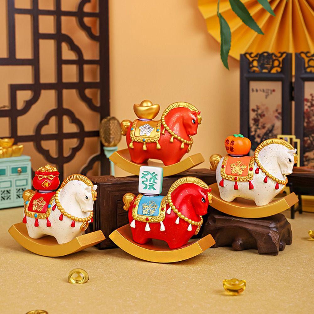 Resin Horse Year Figurines Chinese Style Desktop Ornament Zodiac Horse Ornaments  Bookshelf
