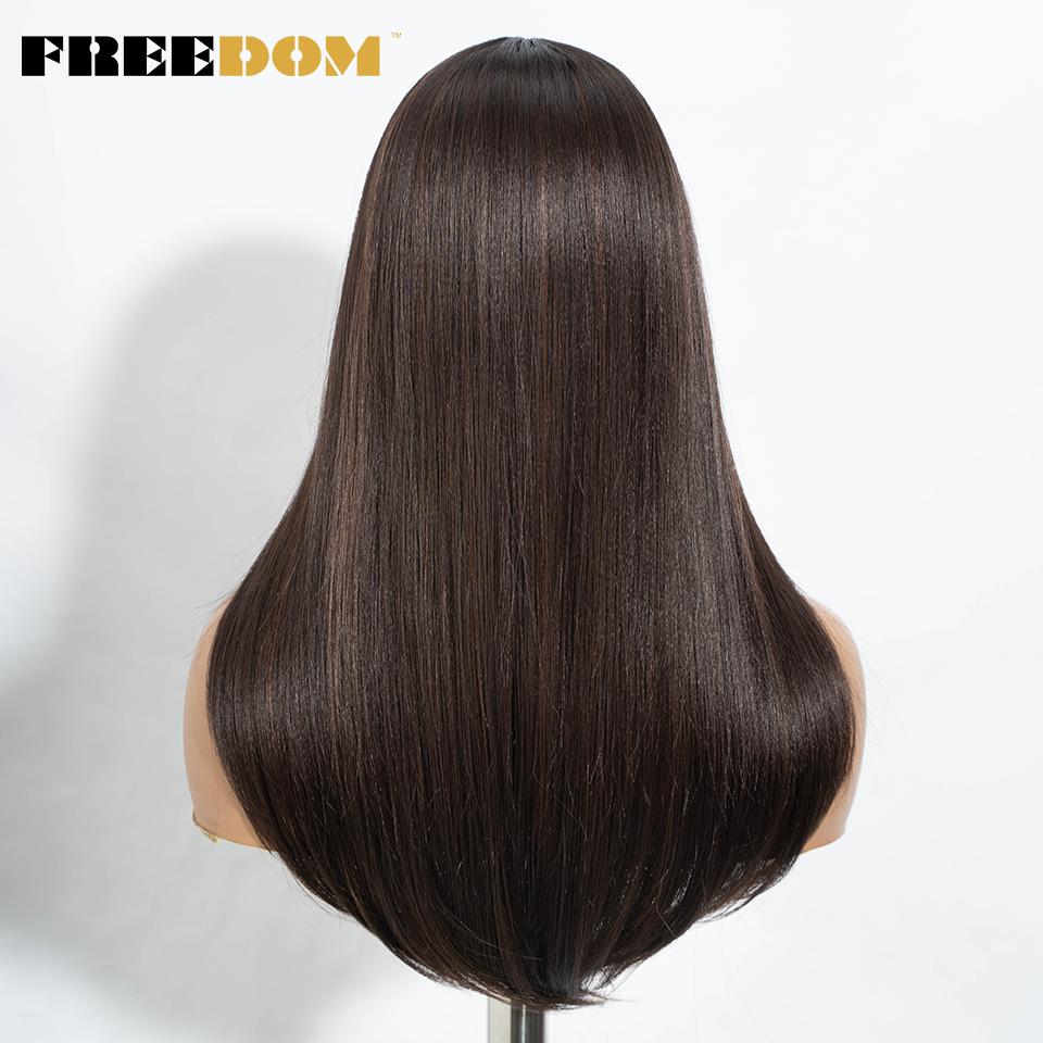 FREEDOM Straight Synthetic Lace Front Wigs For Women Medium Long Bob Lace Wig 22 Inch Ombre Brown Blonde White Cosplay Wigs