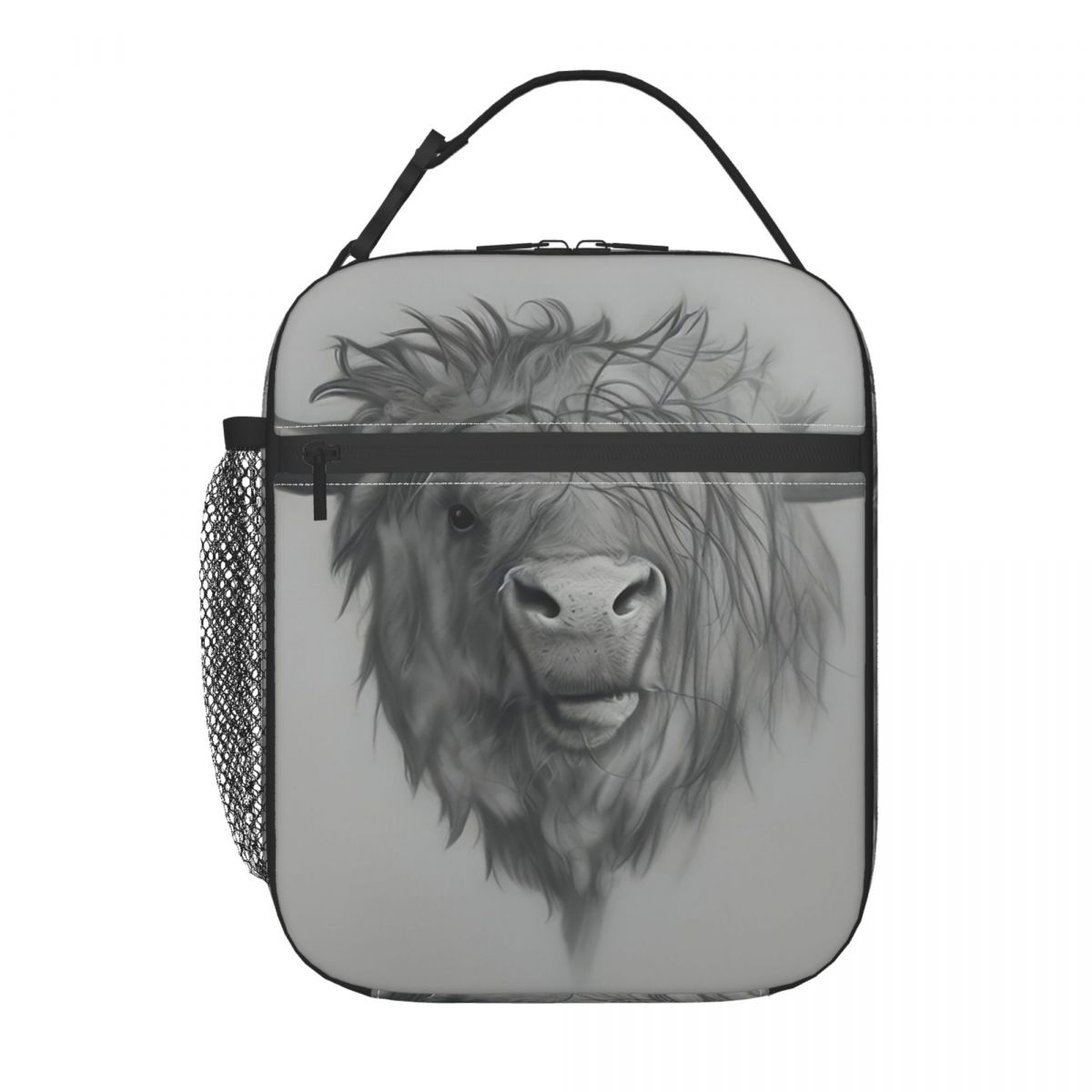 

Grey Highland Yak Pattern Insulated Lunch Bag for Women Children Portable Food Boxes Thermal Lunch Box Tote One Size