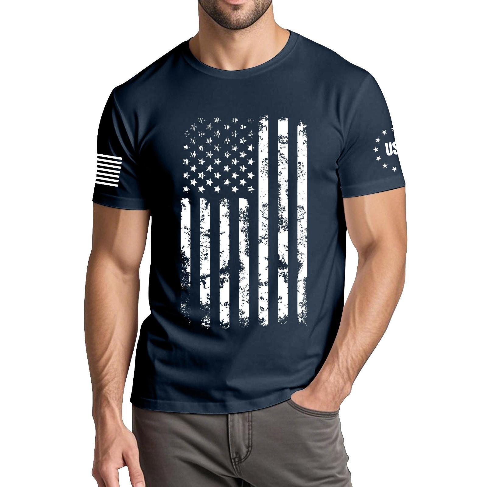 

Мужская модная повседневная футболка с круглым вырезом и коротким рукавом с принтом «День независимости» L синий