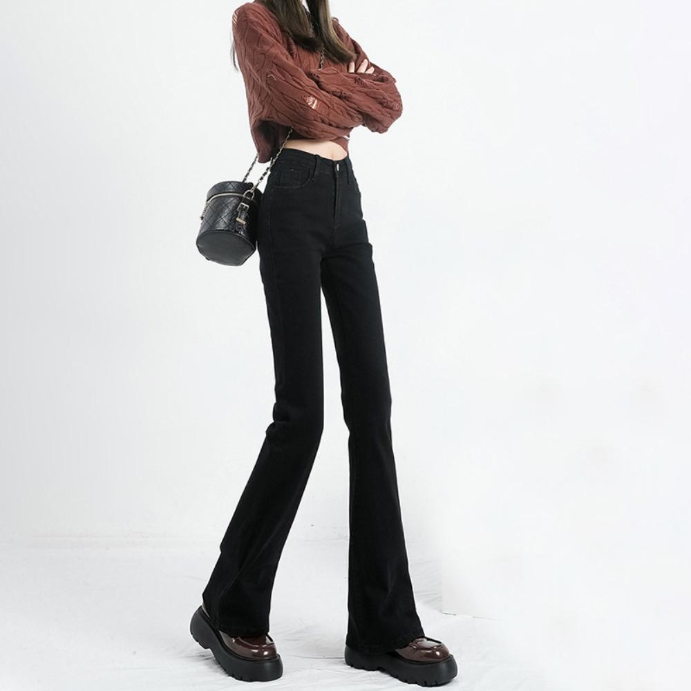 Personalized Versatile High-waisted Flared Jeans Women's Spring and Autumn New Slim-fitting and Thin Simple Fashion Micro-pull Pants