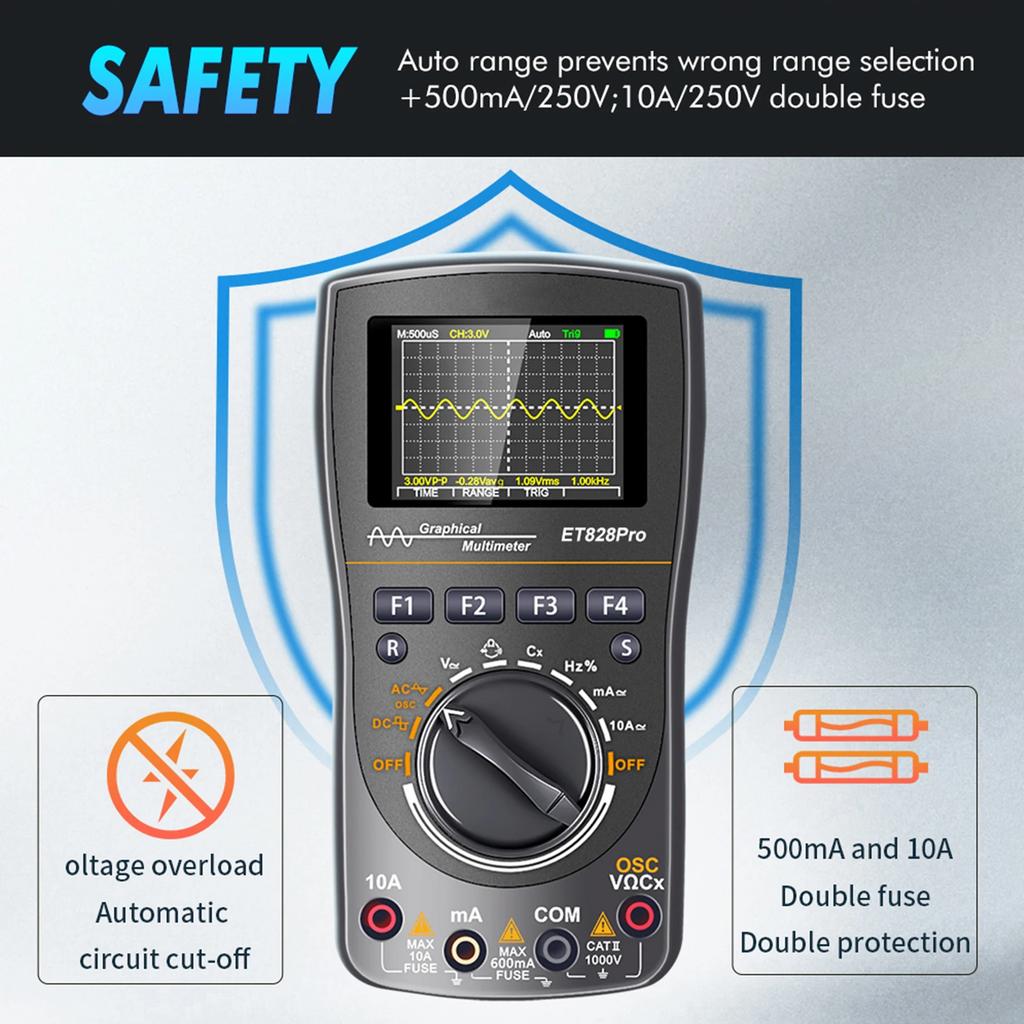 Intelligent Graphical Digital Oscilloscope 2 In1with 2.4 Inches Color Screen 10MHz Bandwidth 50Msps Sampling Rate for Electronic
