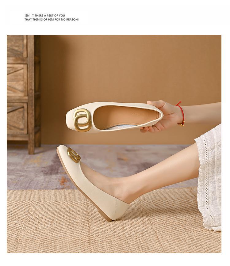 Women's Square Toe Soft Leather Flats - Spring 2025 Professional Work Shoes with Flat Heels, Genuine Leather