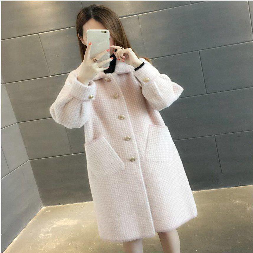 

Women s Faux Mink Velvet Mid-Length Coat, Autumn/Winter 2025 - Loose Fit in Khaki & Pink L 110-120 розовый