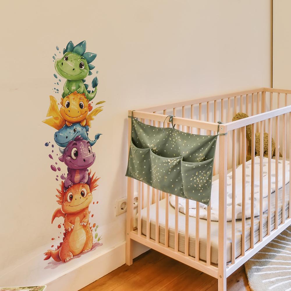 Cartoon Cute Dinosaur Stacked Luohan Bedroom Door Stickers Home Background Beautification Decoration Wall Stickers