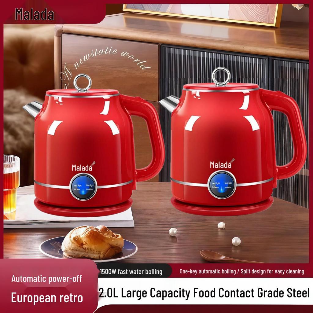 Retro Festive Red Smart Electric Kettle - Double Layer, Anti-Scald, Multi-Function, Constant Temperature