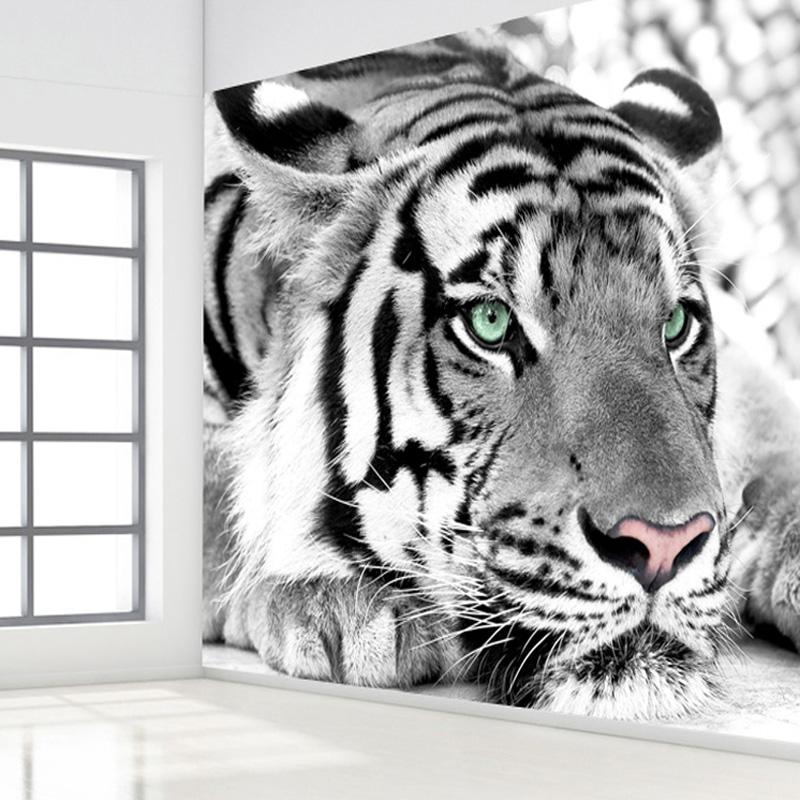 Size 3D Stereo Black and White Tiger Mural Wall Paper for Living Room TV Background Home Decor 3D Room Wallpaper