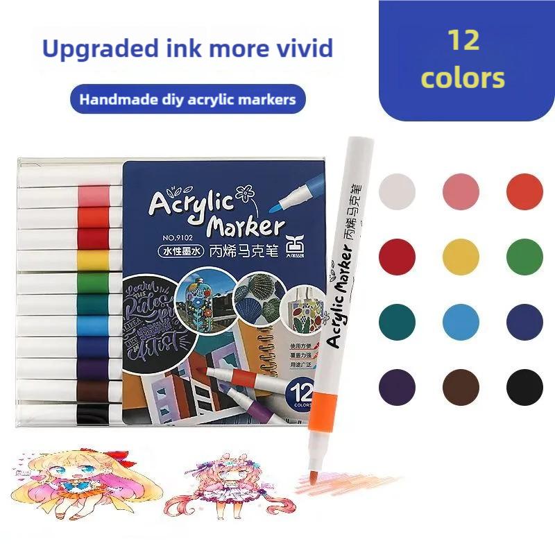 Quick Dry Acrylic Paint Pens Waterproof Fine Tip for Canvas Wood Glass DIY Art Drawing Ergonomic Design for Adults Students Gif