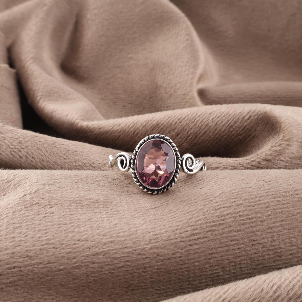 Rhodolith Edelsteinring, Handgefertigter Silberschmuck, 925 Sterlingsilberring, Spiritueller Silberring für Hochzeitsgeschenk