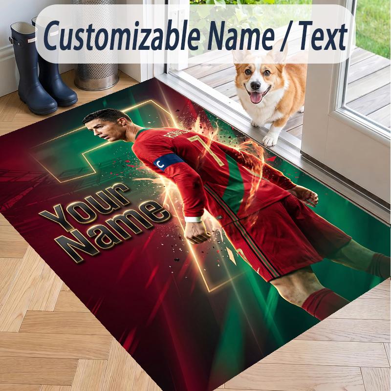 Tappeto Stampato con Testo Personalizzato Cristiano Ronaldo Tappeto Antiscivolo per Decorazione della Stanza di Casa