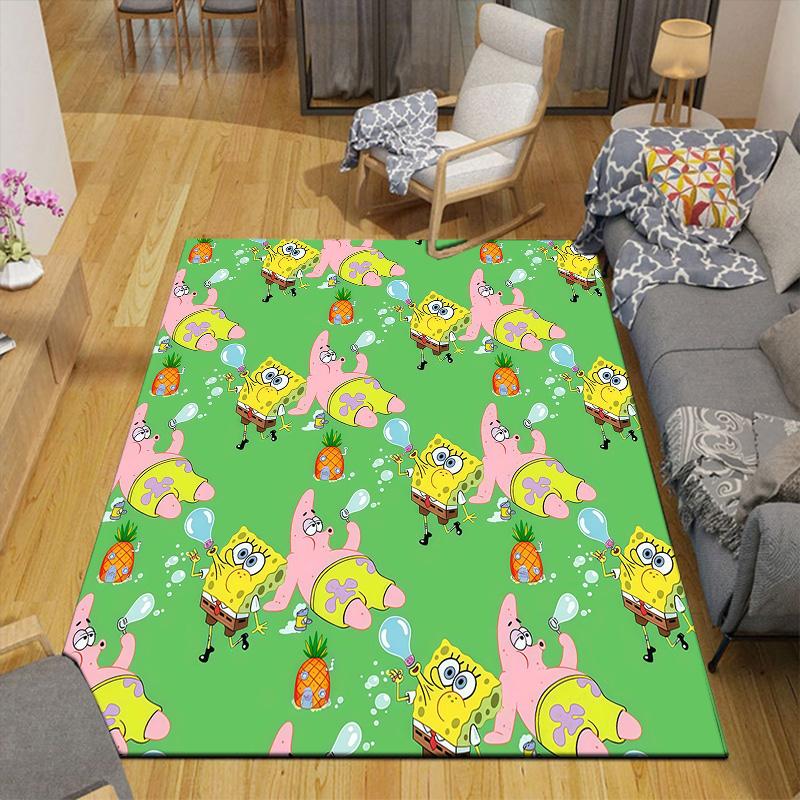 SpongeBob SquarePants Flannel Pattern Square Carpet,Area Rug,Carpet Rug for Living Room Bedroom Sofa Playroom Decor,Non-slip Floor Mat