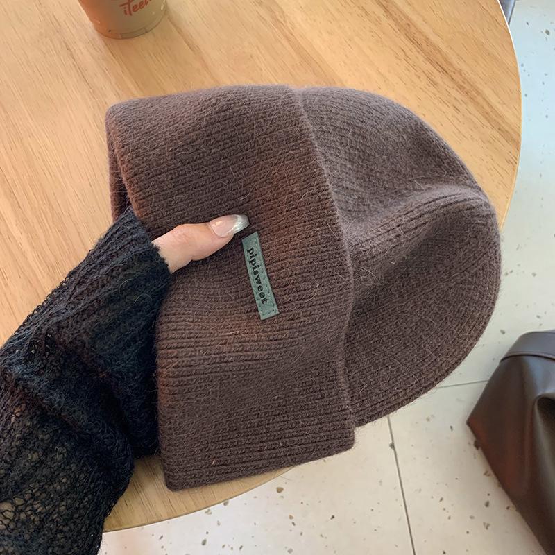 Rabbit Fur Knitted Hat Women's Autumn and Winter 2025 New Big Head Circumference Warm Thickened Wool Hat Showing Small Face Gray Cold Hat