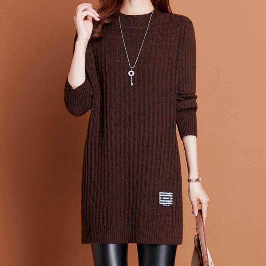 Mid-Length Knit Sweater Dress - Stylish Plus Size for Autumn/Winter