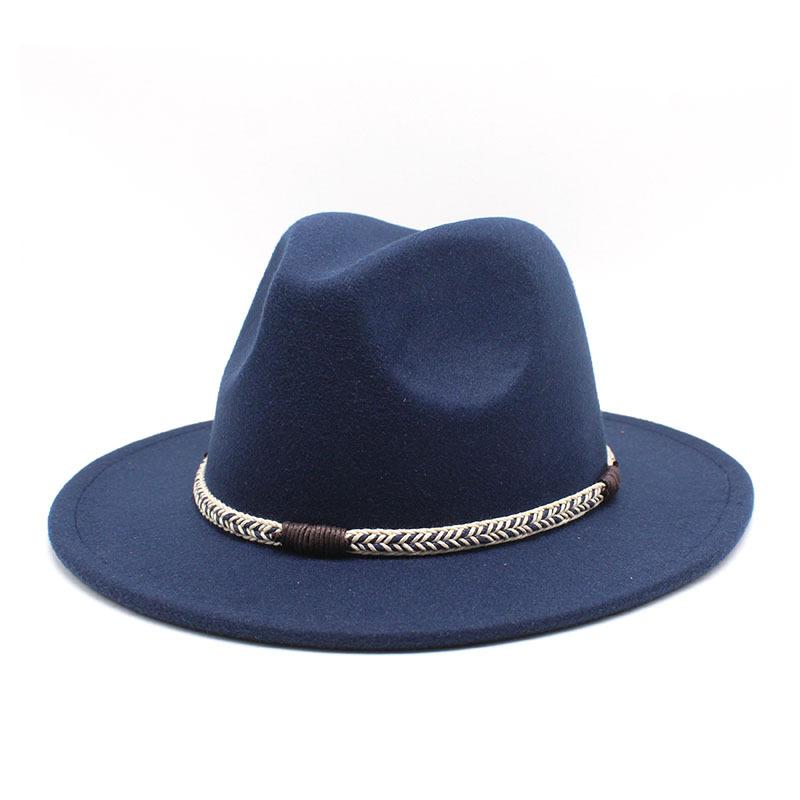 Wool Top Hat, Warm Big-Brimmed Felt Hat, Woven Rope, Retro Versatile Jazz Hat, Imitation Wool