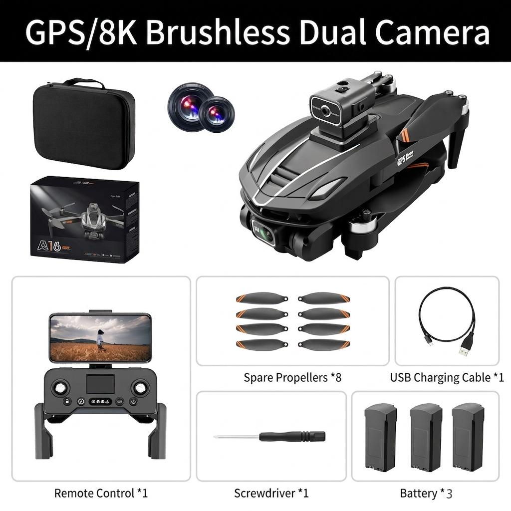 A16 GPS Drone with HD Dual Camera Brushless Motor Optical Flow Obstacle Avoidance Professional RC Quadcopter Helicopter Toy