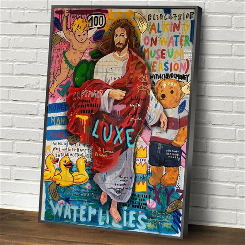 Graffiti Umělecká díla Postava Mony Lisy Malba na plátně Abstraktní Plakáty a tisky Street Wall Art Obrázky Cuadros Living Room Decor
