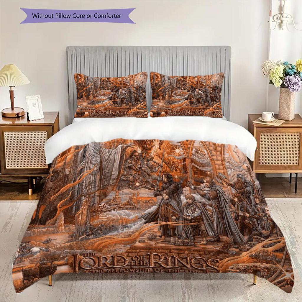Fantasy Epic Lord Rings Three-piece set (1 * duvet cover + 2 * pillowcase, without core) 2D Flat Bedding set Christmas birthday gift