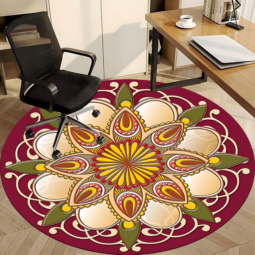 1pc MandalaChair Carpet for Office, Indoor Non-Slip Washable Polyester Fiber Carpet, Mat For Office, Machine Washable