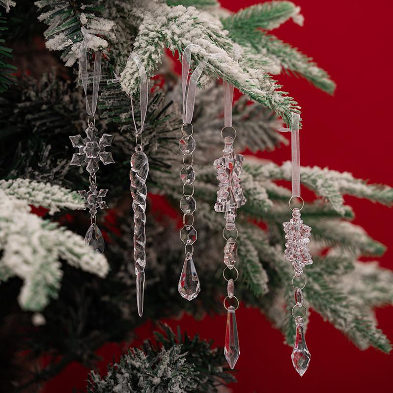 Beautiful Acrylic 5pcs Transparent Christmas Hanging Ornaments With Lifelike Snowflake Icicles For Festive Adornment Tree