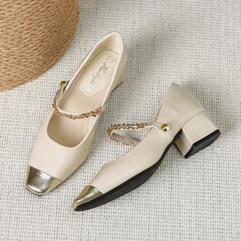 

Виноградные туфли на толстом каблуке, одинарные туфли, темпераментные туфли на высоком каблуке, женские, сочетающиеся по цвету, с открытым носком, вечерний ветер, туфли Мэри Джейн, женские D217-1 40 абрикосовый