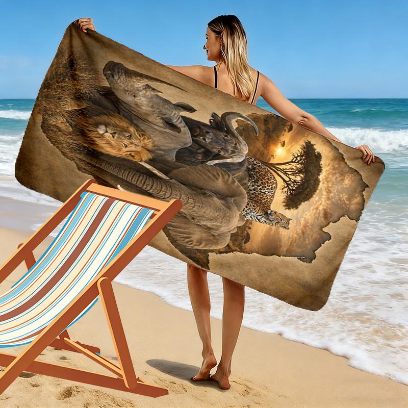 Strandtuch mit Afrikanische Tiere Print, Großes Weiches Schnelltrocknendes Handtuch für Strand Camping Schwimmen