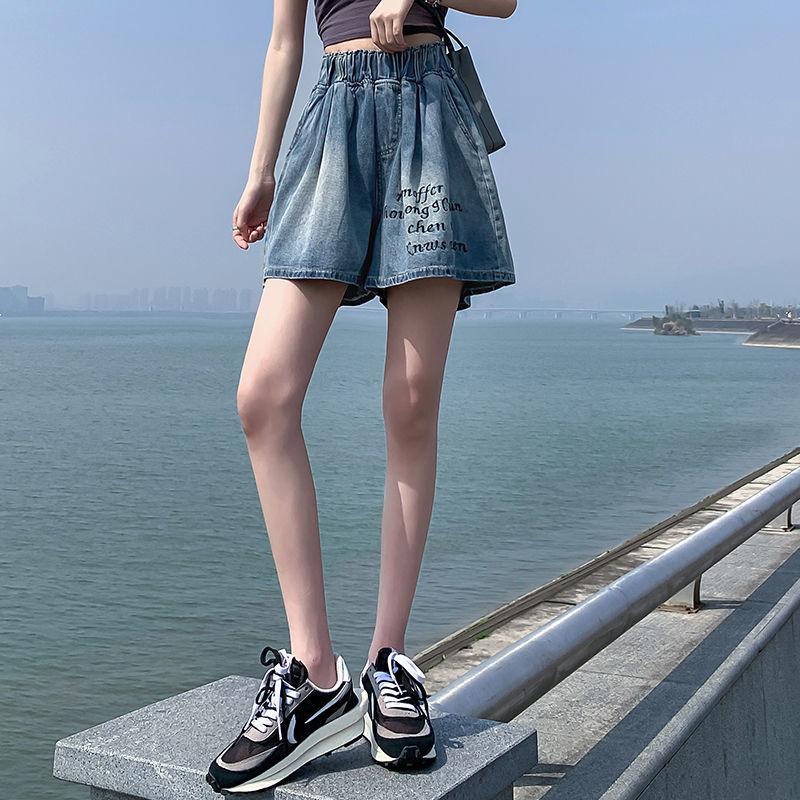 Women's Denim Shorts - A-Line Wide Leg Hot Pants, High Waist, Loose Fit Casual Style Denim Shorts
