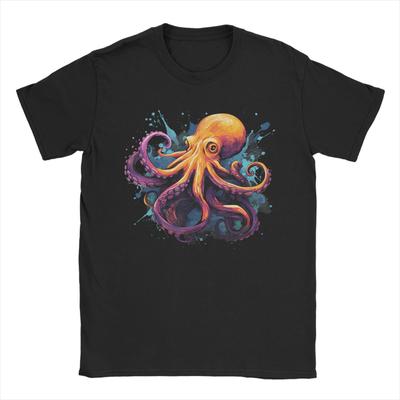 Cool Octopus On Colorful Painted Octopus Cotton T Shirt For Men Summer  Streetwear TShirts O Neck Hippie Tee Shirt Pattern Tops